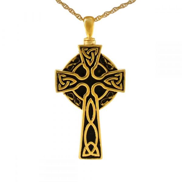 14K Yellow Gold Celtic-Inspired Cross Pendant - (B16-417) - Roy Rose Jewelry