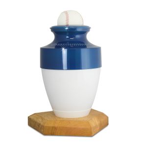 Blue and White Baseball Urn